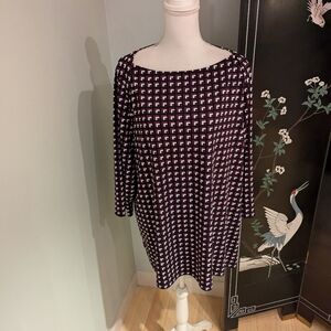 Talbots Womens 2X Foldover Shoulder Detail  Blouse Top Geometric Red Black 105